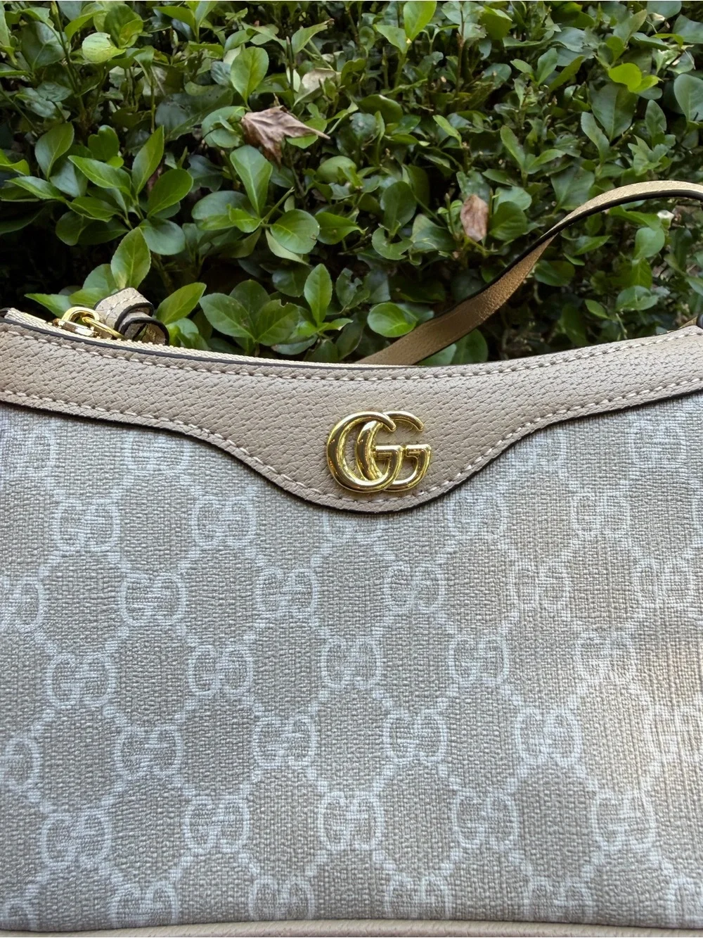 Unlisted Beige and Cream Monogram Shoulder Bag with Gold Hardware